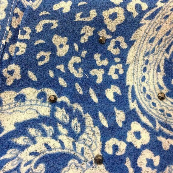 4/$25 Antilia Femme Top Blouse Tunic Blue Paisley 3/4 Roll Tab Sleeve Women Sz S - Picture 10 of 12